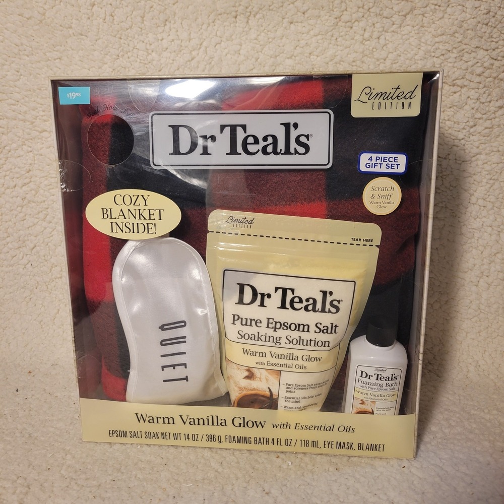 Dr Teal's WARM VANILLA GLOW 4 Piece Gift Set Limited Edition NEW IN BOX.